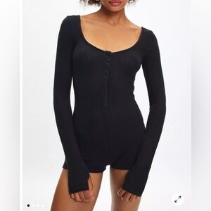 Urban Outfitters Black Long Sleeve Button-Up lounge wear Bodysuit